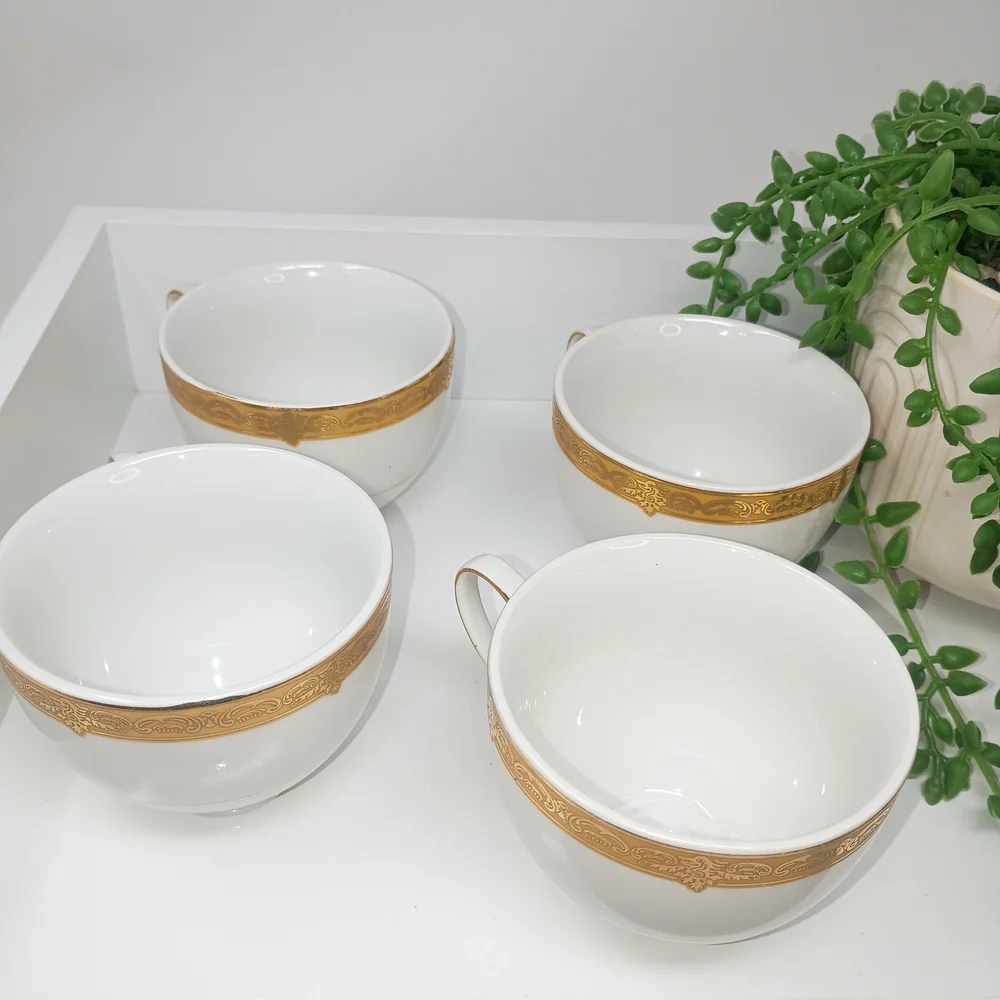 Pegasus Elegant 4pc Gold and White Tea Cups Set